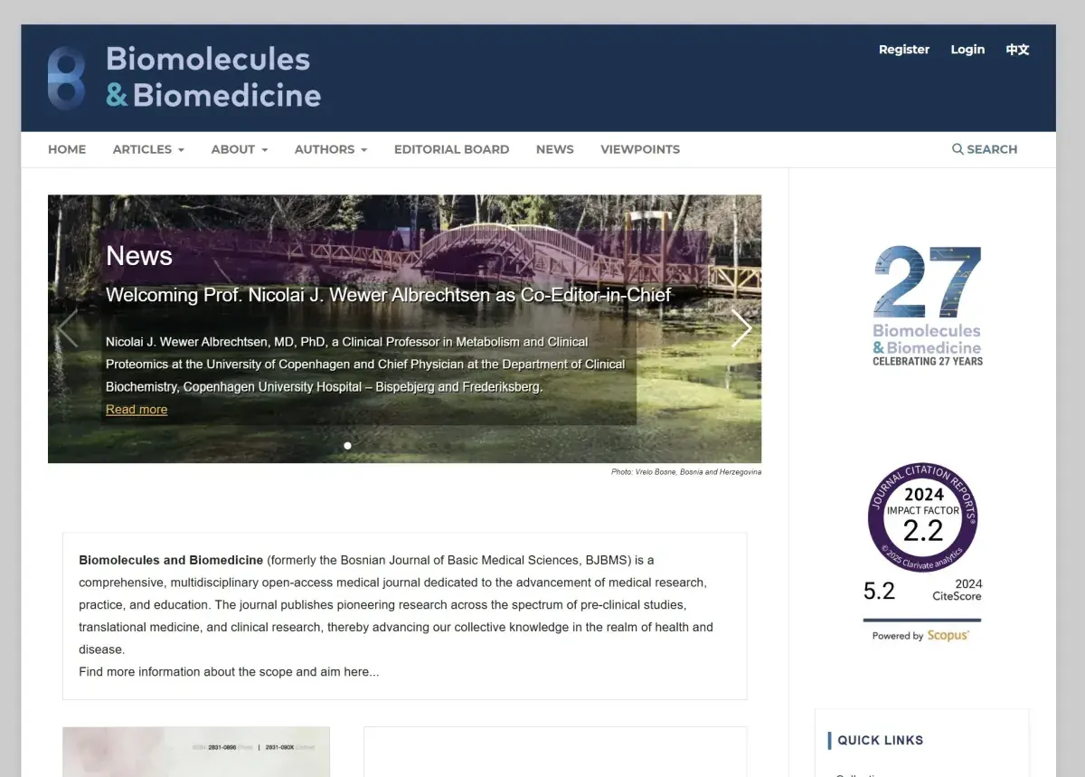 Screenshot of the Biomolecules and Biomedicine website
