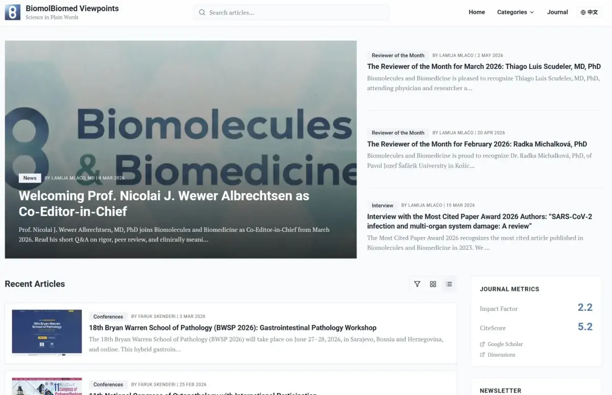 Screenshot of the BiomolBiomed Blog website