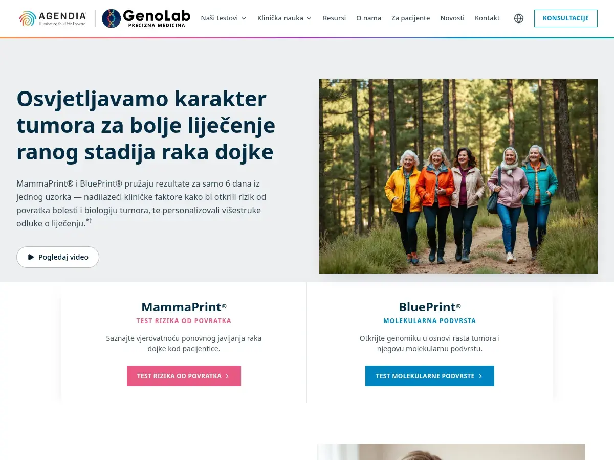Screenshot of the MammaPrint BiH website
