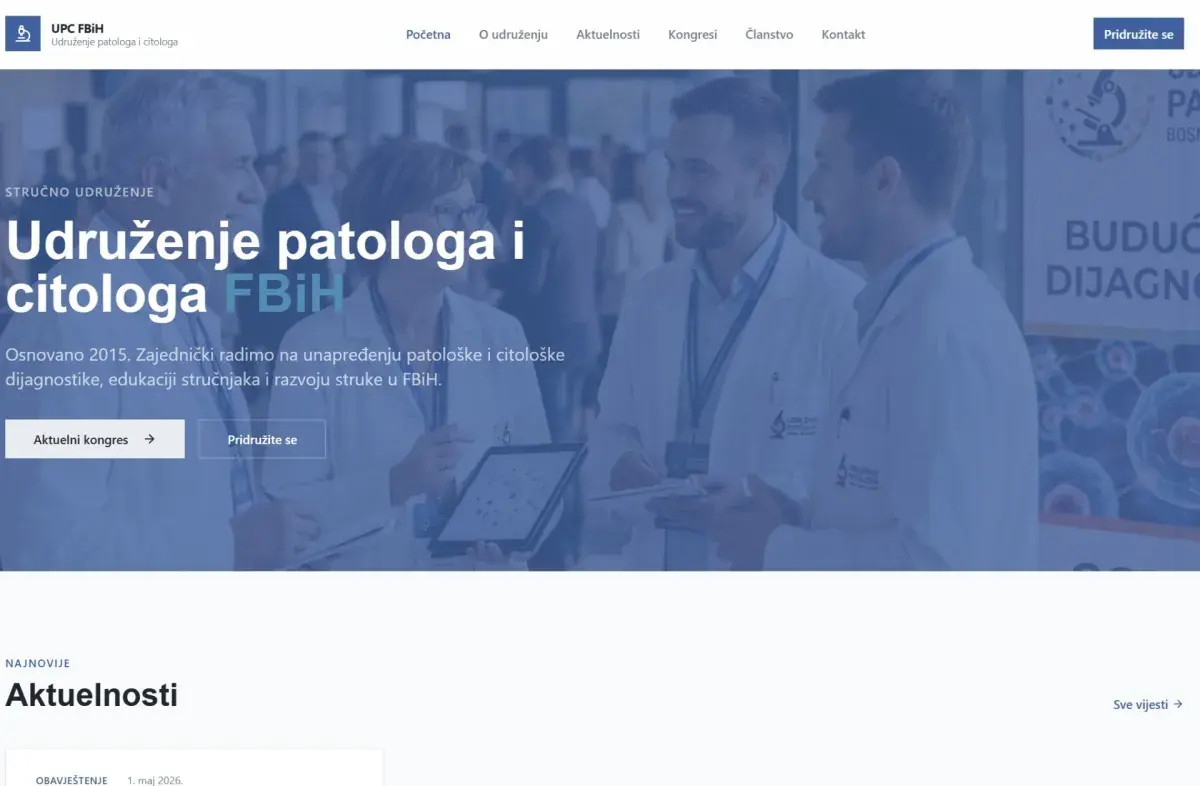Screenshot of the UPCF BiH website